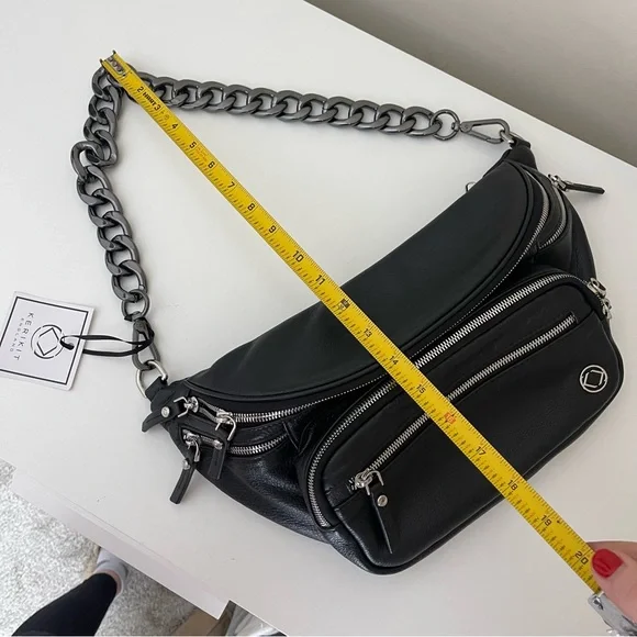 Kerikit England VANESSA LEATHER SLING BAG Black Gretchen Chain Gunmetal Travel - Picture 5 of 9